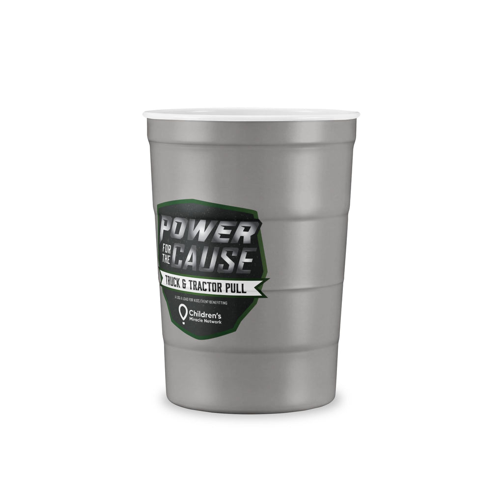 Recyclable Steel Cup — 'Built Tough' Truck & Tractor Logo Reusable Pint