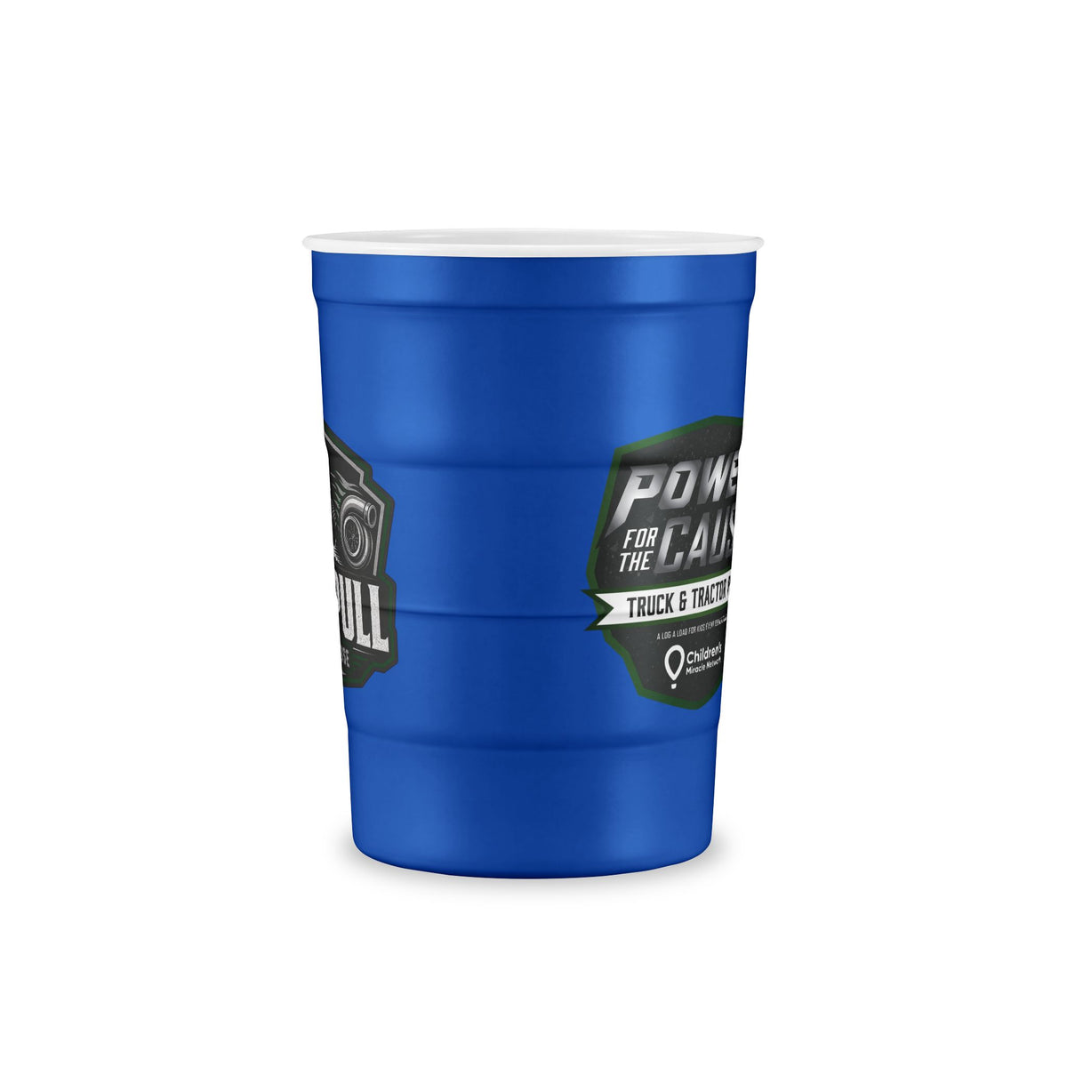 Recyclable Steel Cup — 'Built Tough' Truck & Tractor Logo Reusable Pint