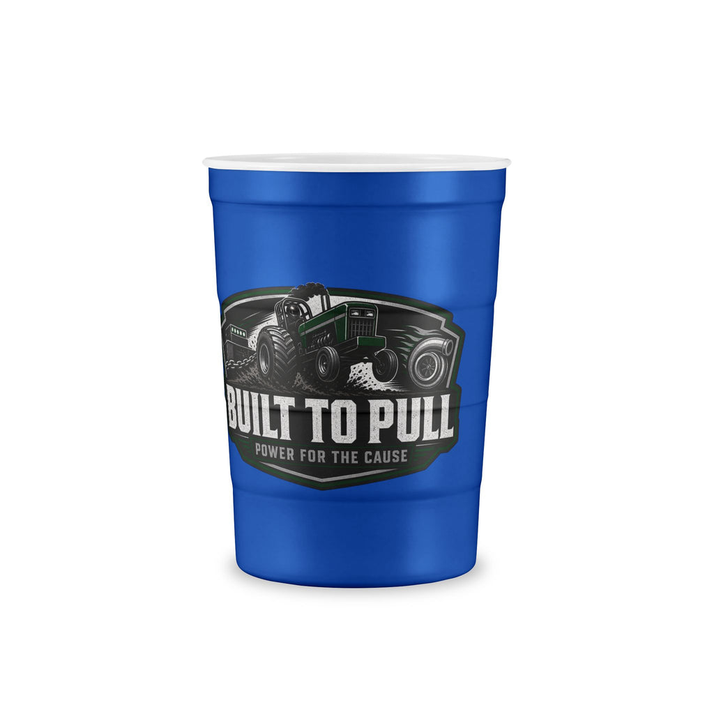 Recyclable Steel Cup — 'Built Tough' Truck & Tractor Logo Reusable Pint