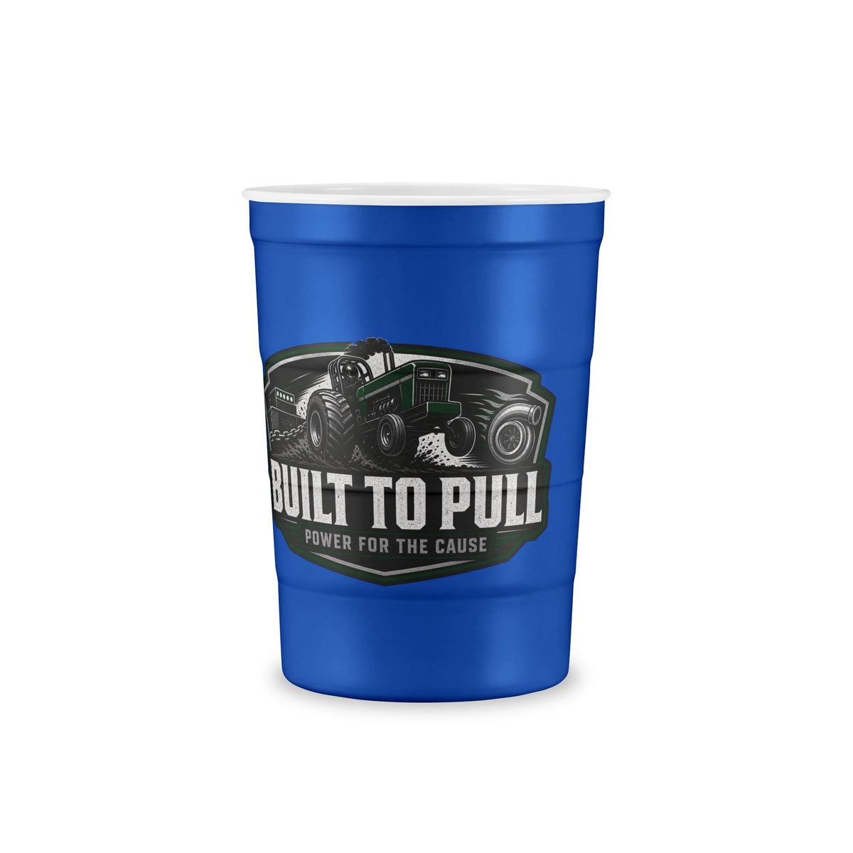 Recyclable Steel Cup — 'Built Tough' Truck & Tractor Logo Reusable Pint