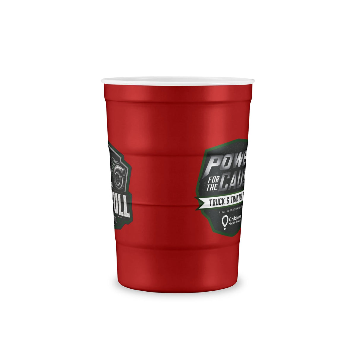 Recyclable Steel Cup — 'Built Tough' Truck & Tractor Logo Reusable Pint