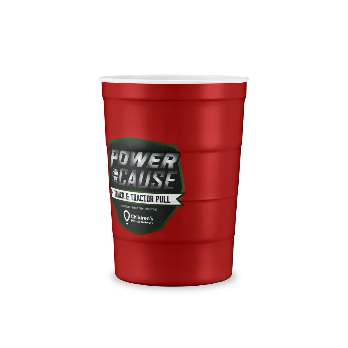Recyclable Steel Cup — 'Built Tough' Truck & Tractor Logo Reusable Pint