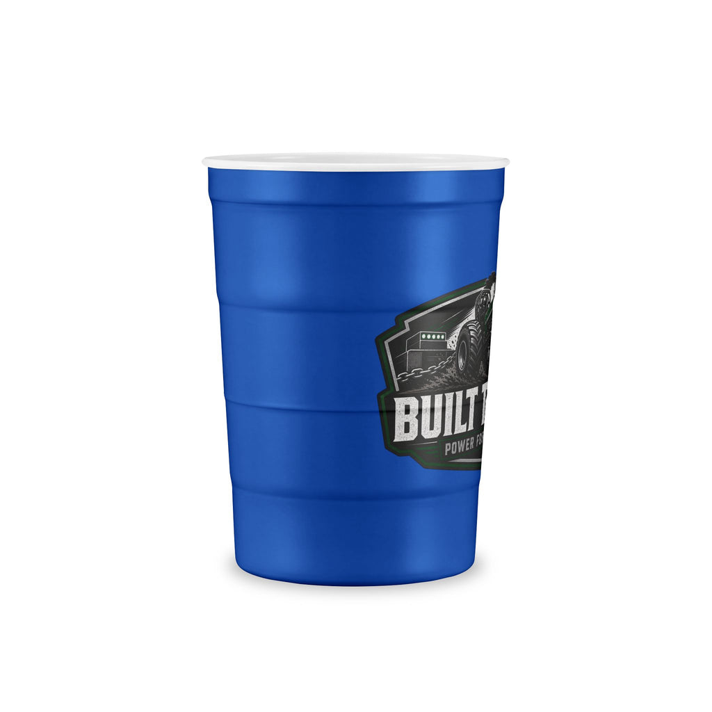 Recyclable Steel Cup — 'Built Tough' Truck & Tractor Logo Reusable Pint