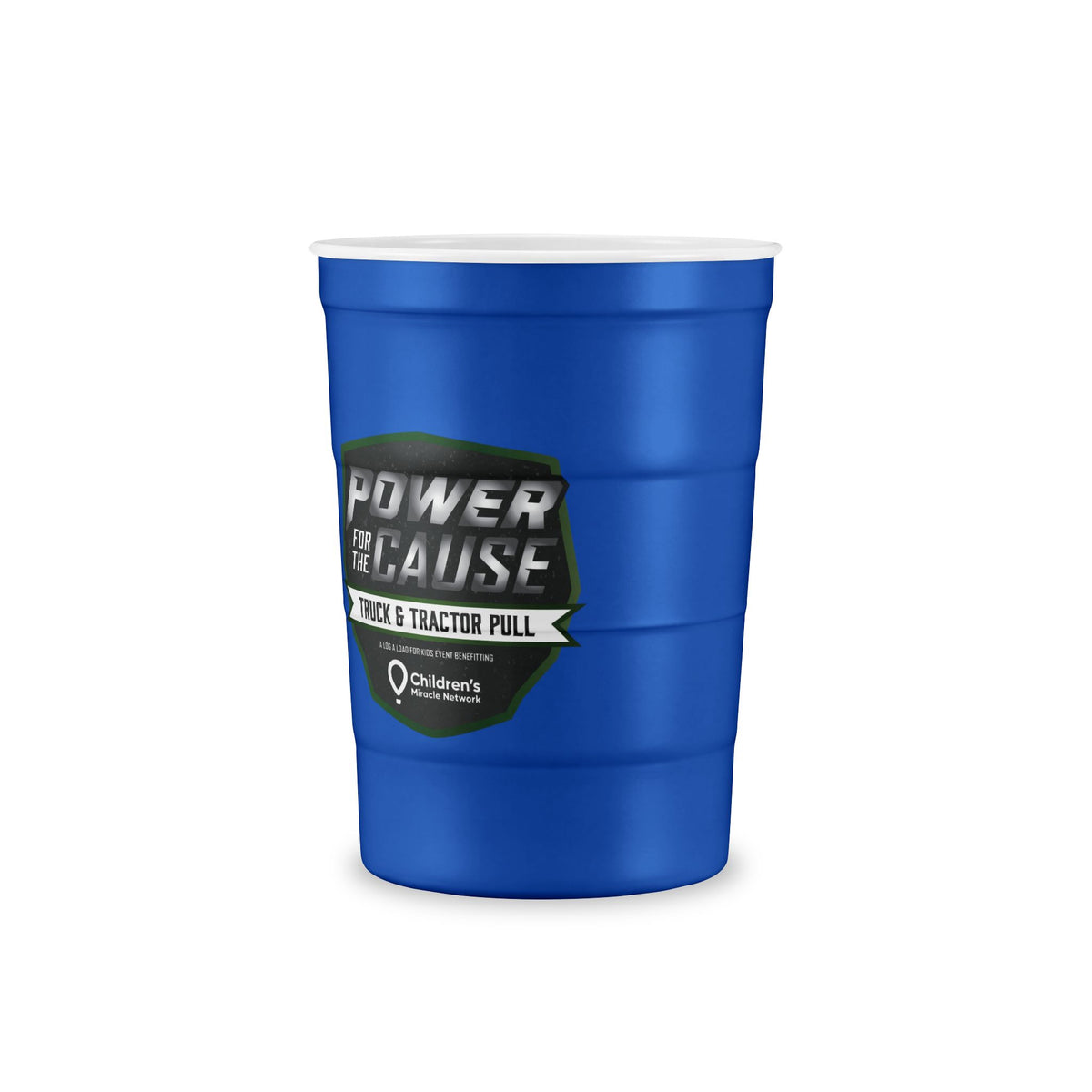 Recyclable Steel Cup — 'Built Tough' Truck & Tractor Logo Reusable Pint