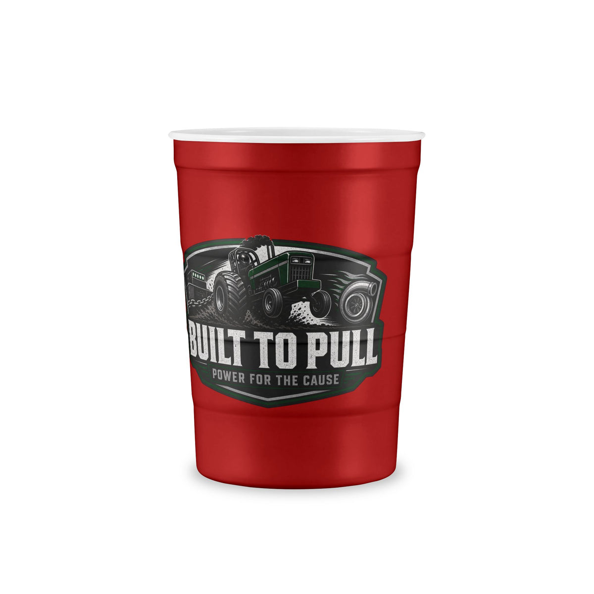 Recyclable Steel Cup — 'Built Tough' Truck & Tractor Logo Reusable Pint